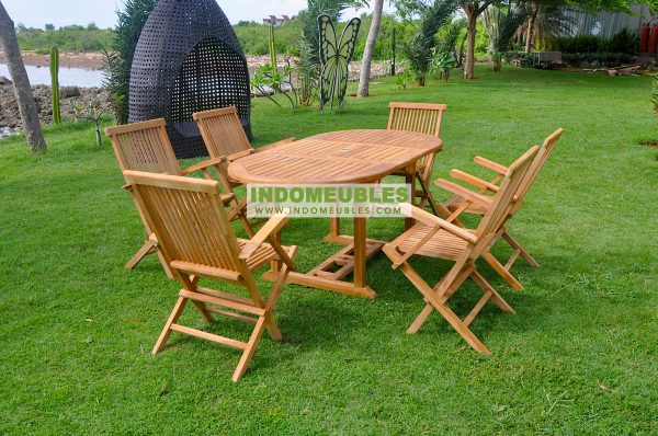 Teak Garden Furniture Set Oval Extending Table And Folding Chairs