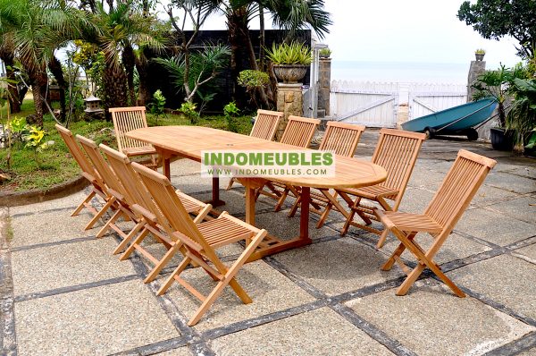 Teak Garden Furniture - Oval Double Extending Table And Teak Folding Chairs